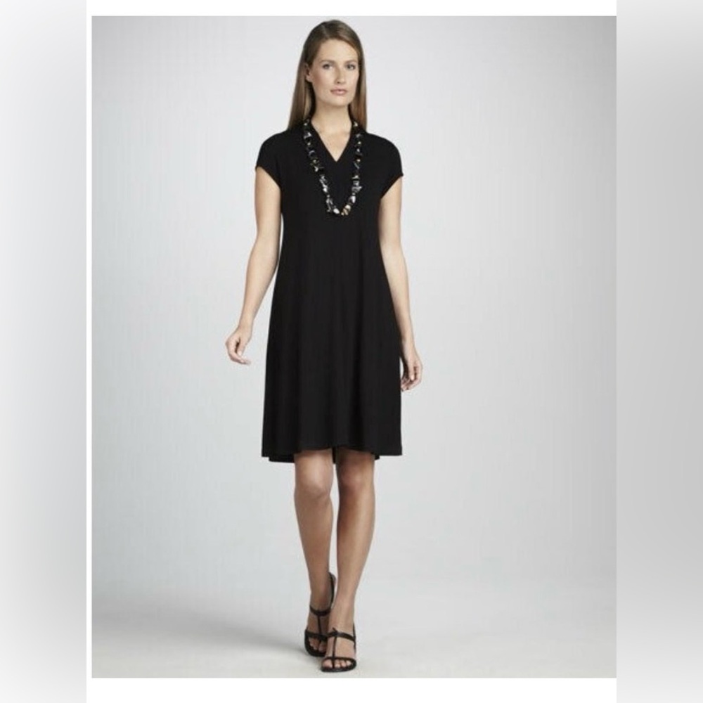 Eileen Fisher Black V-Neck Midi Dress